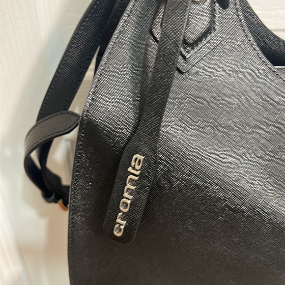 CROMIA LEATHER SATCHEL HAND BAG CROSSBODY  IN BLACK  ITALIAN GENUIN LEATHER NEW - Picture 2 of 8